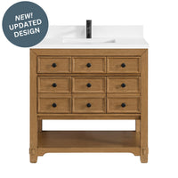 36" Malibu Single Bathroom Vanity, Amber Birch with Single-Hole White Zeus Top