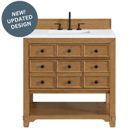 36" Malibu Single Bathroom Vanity, Amber Birch with White Zeus Top