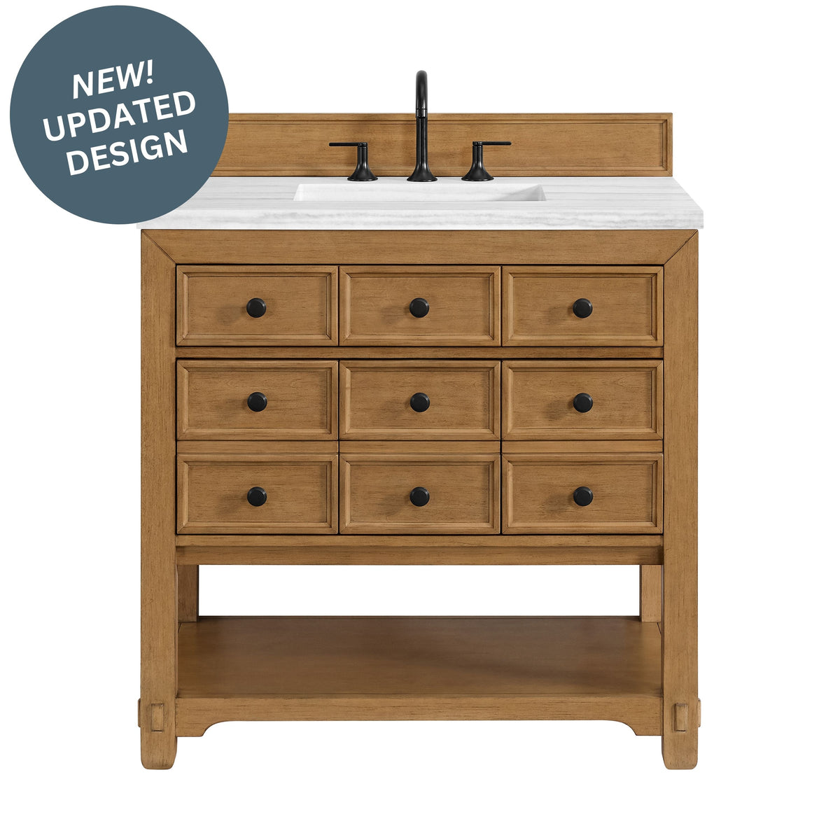 36" Malibu Single Bathroom Vanity, Amber Birch with Arctic Fall Solid Surface Top