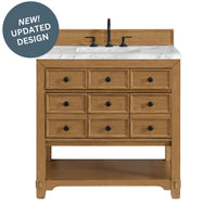 36" Malibu Single Bathroom Vanity, Amber Birch with Carrara Marble Top