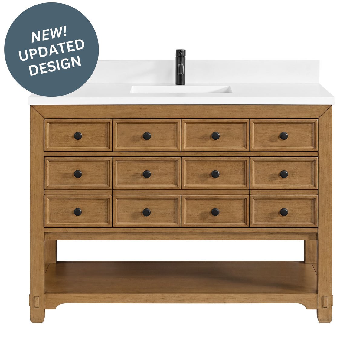 48" Malibu Single Bathroom Vanity, Amber Birch with Single-Hole White Zeus Top