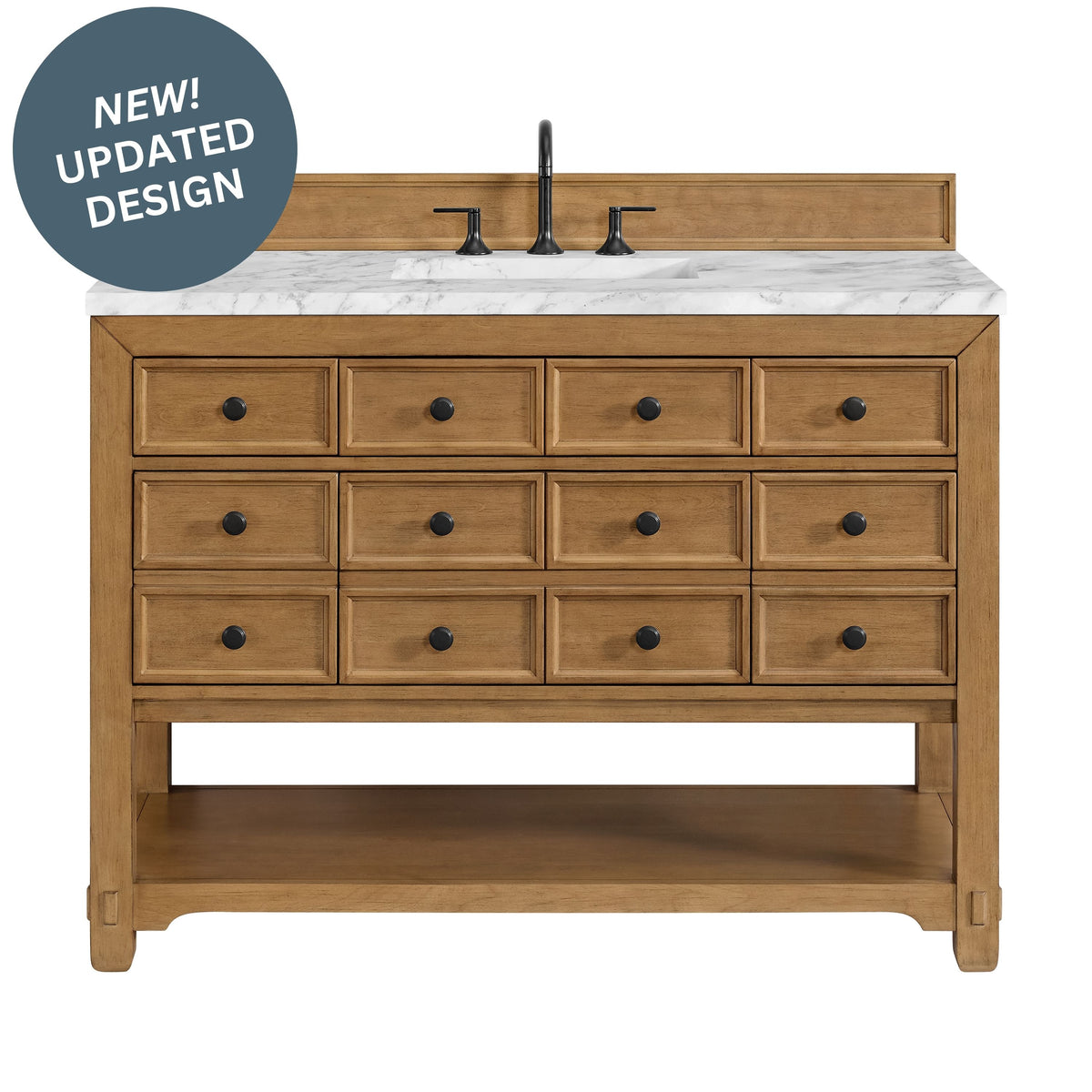 48" Malibu Single Bathroom Vanity, Amber Birch with Carrara Marble Top