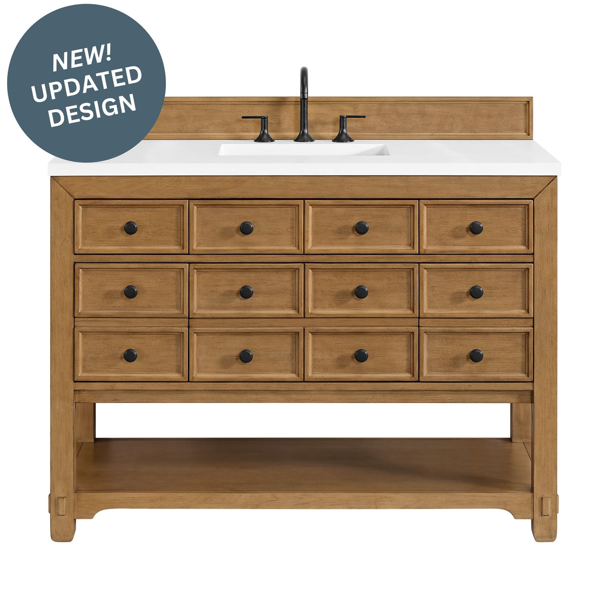 48" Malibu Single Bathroom Vanity, Amber Birch with White Zeus Top