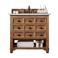 36" Malibu Single Bathroom Vanity, Honey Alder with Arctic Fall Solid Surface Top