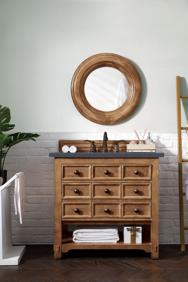 36" Malibu Single Bathroom Vanity, Honey Alder with Charcoal Soapstone Top