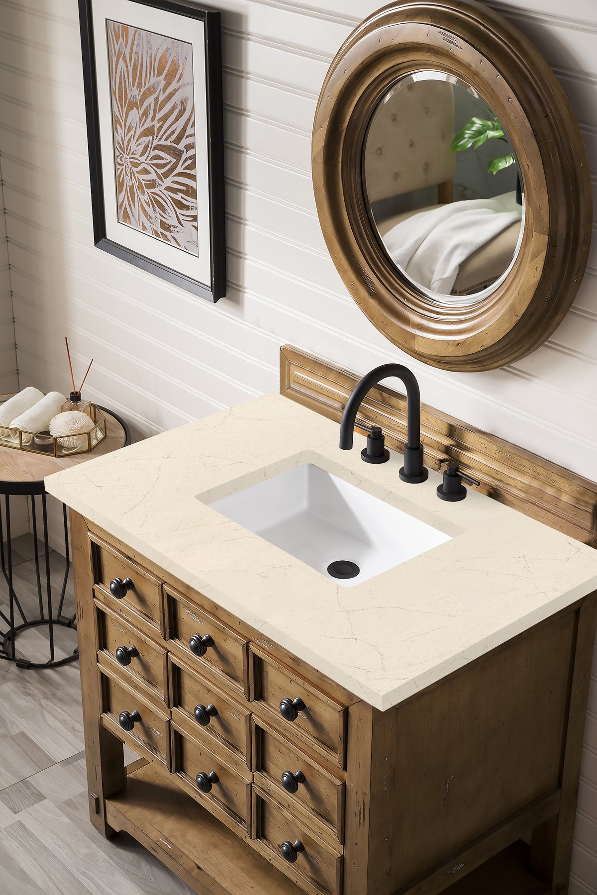 36" Malibu Single Bathroom Vanity, Honey Alder with Eternal Marfil Top