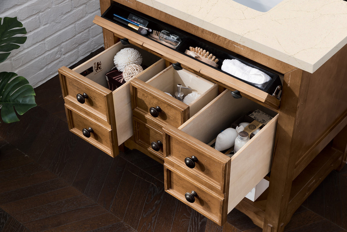 36" Malibu Single Bathroom Vanity, Honey Alder with Eternal Marfil Top