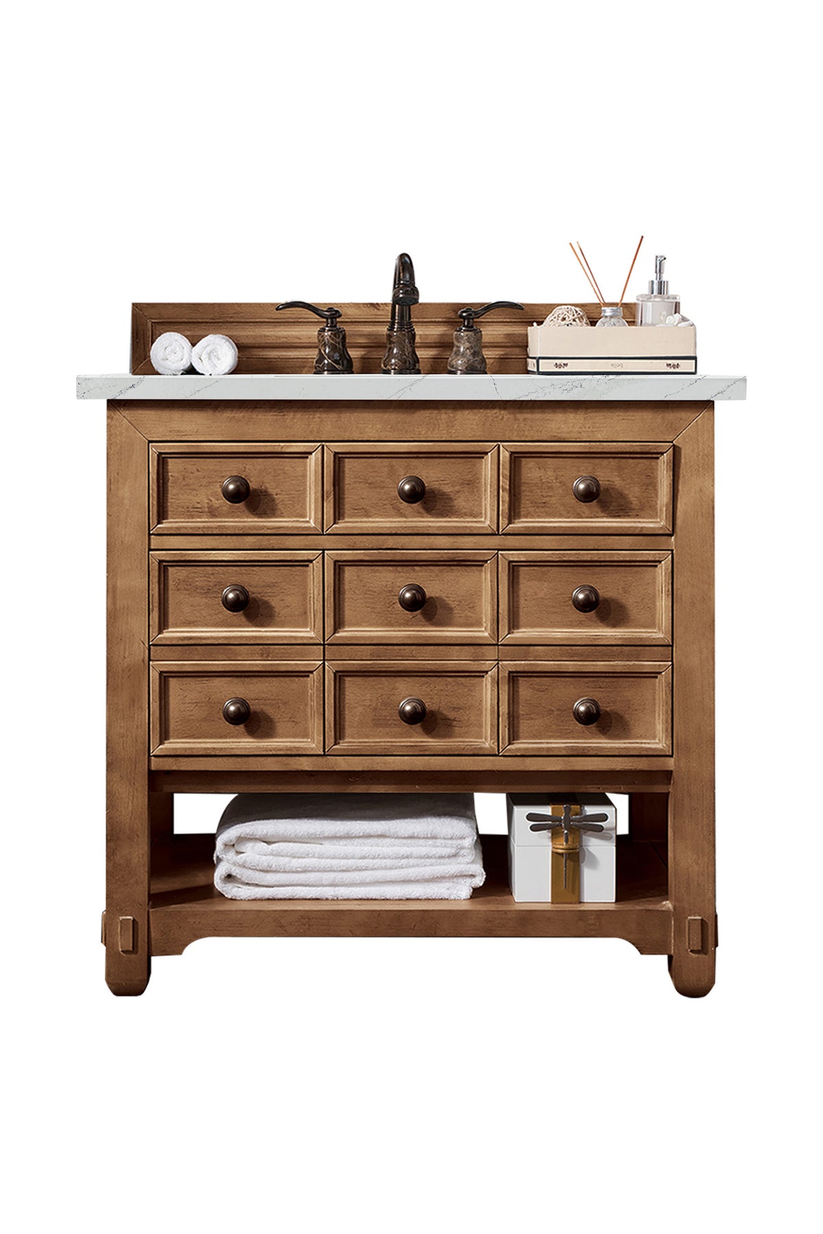 36" Malibu Single Bathroom Vanity, Honey Alder with Ethereal Noctis Top