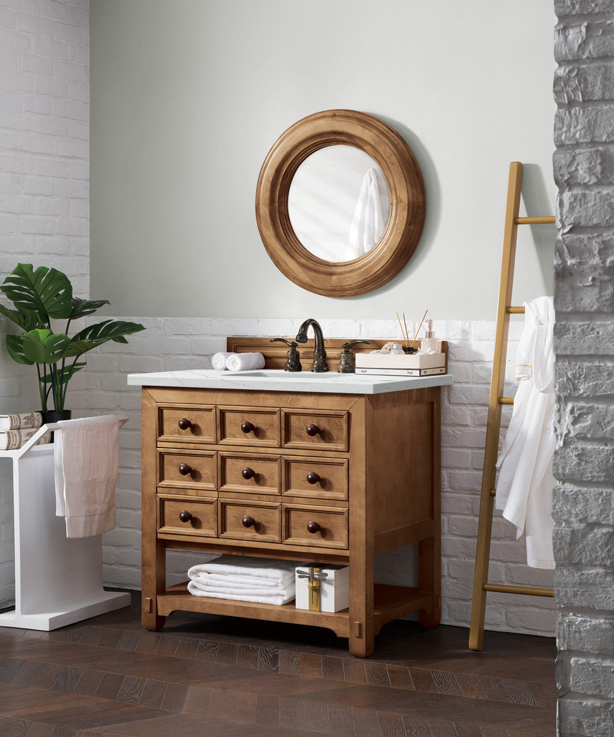 36" Malibu Single Bathroom Vanity, Honey Alder with Ethereal Noctis Top