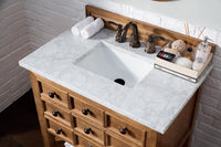 36" Malibu Single Bathroom Vanity, Honey Alder with Carrara Marble Top