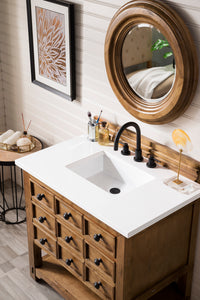 36" Malibu Single Bathroom Vanity, Honey Alder with White Zeus Top