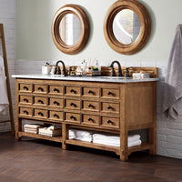 72" Malibu Double Bathroom Vanity, Honey Alder with Carrara Marble Top