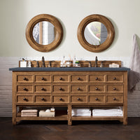 72" Malibu Double Bathroom Vanity, Honey Alder with Charcoal Soapstone Quartz