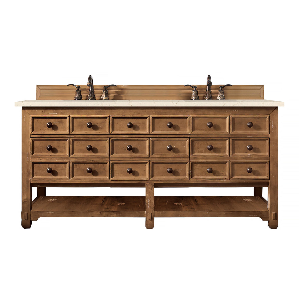 72" Malibu Double Bathroom Vanity, Honey Alder with Eternal Marfil Quartz