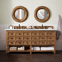 72" Malibu Double Bathroom Vanity, Honey Alder with Ethereal Noctis Quartz