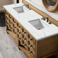 72" Malibu Double Bathroom Vanity, Honey Alder with Ethereal Noctis Quartz