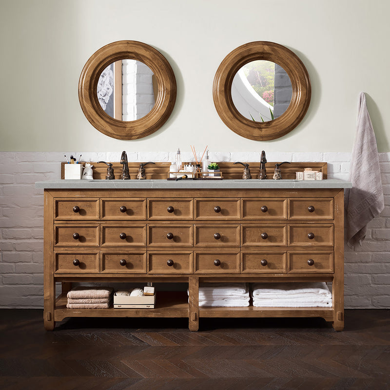 72" Malibu Double Bathroom Vanity, Honey Alder with Eternal Serena Quartz