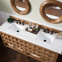 72" Malibu Double Bathroom Vanity, Honey Alder with Arctic Fall Solid Surface Top