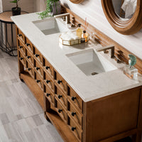 72" Malibu Double Bathroom Vanity, Honey Alder with Eternal Jasmine Pearl Quartz