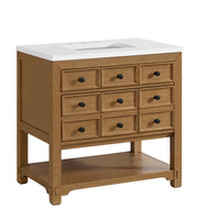 36" Malibu Single Bathroom Vanity, Amber Birch with Single-Hole White Zeus Top