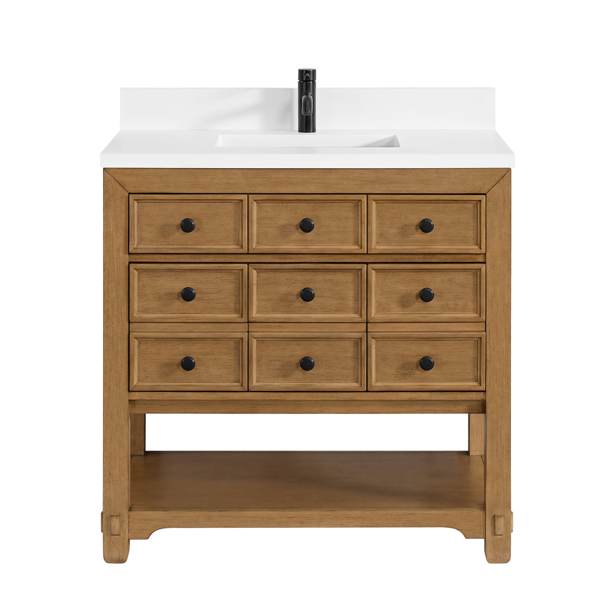 36" Malibu Single Bathroom Vanity, Amber Birch with Single-Hole White Zeus Top