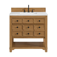 36" Malibu Single Bathroom Vanity, Amber Birch with Arctic Fall Solid Surface Top