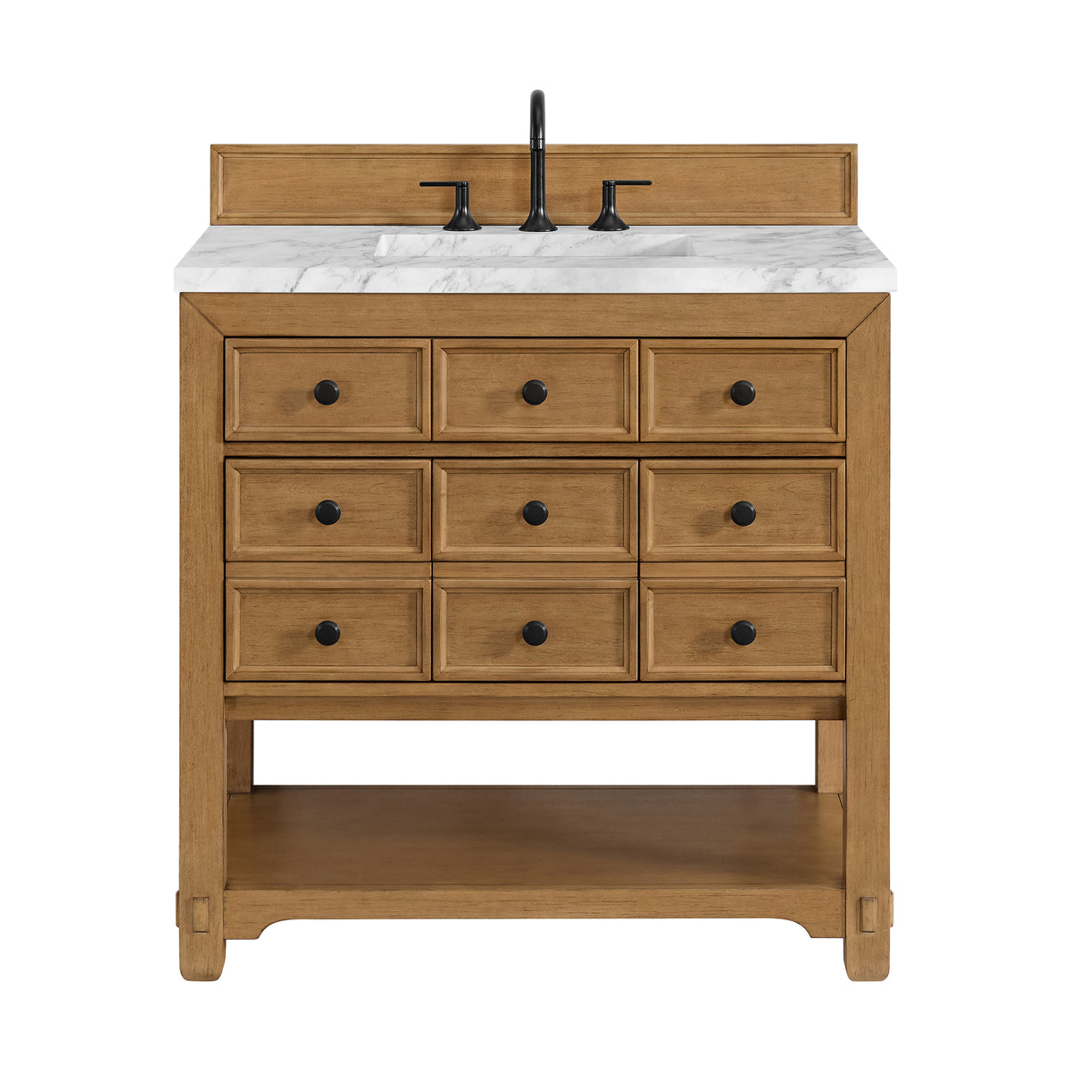 36" Malibu Single Bathroom Vanity, Amber Birch with Carrara Marble Top