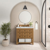 36" Malibu Single Bathroom Vanity, Amber Birch with Carrara Marble Top