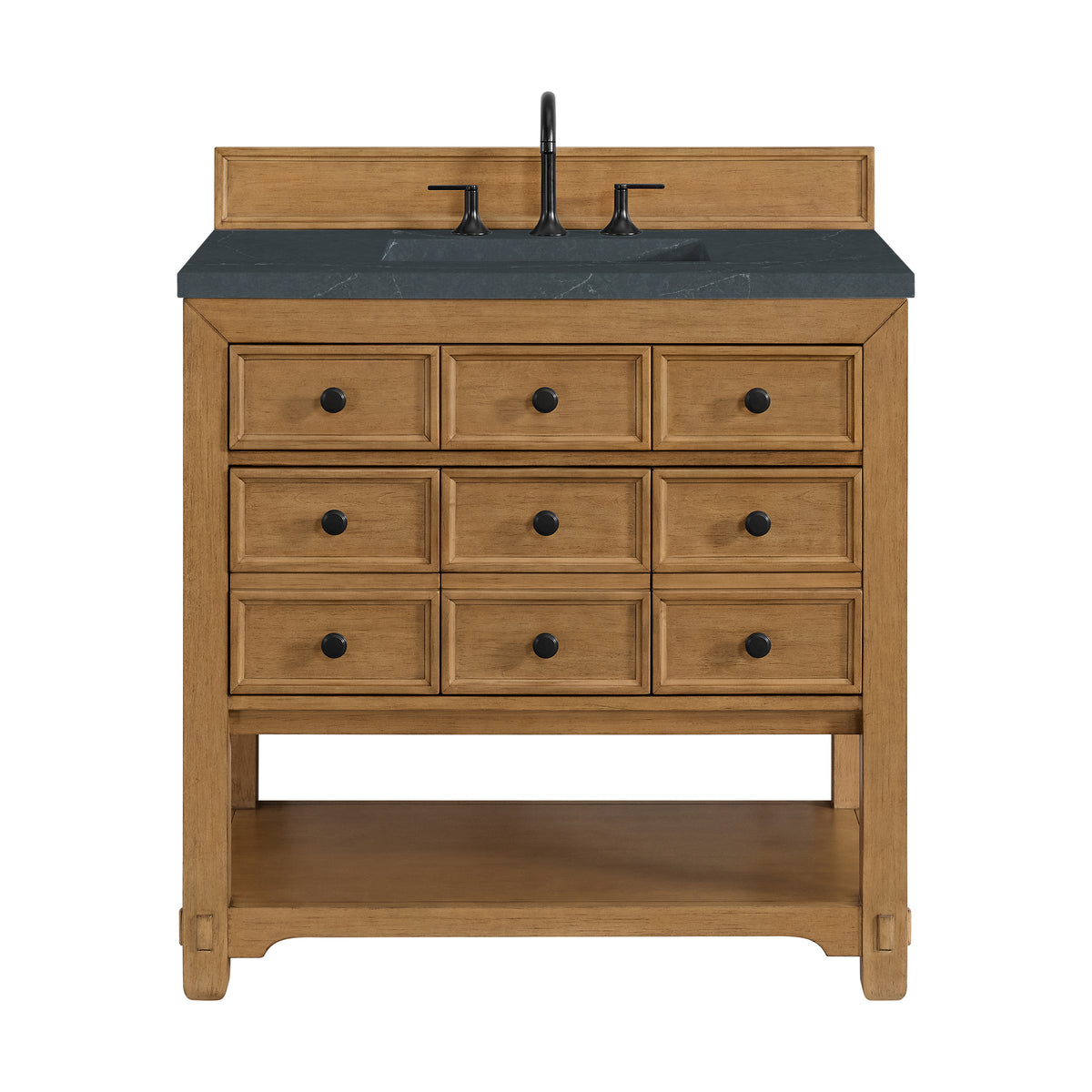 36" Malibu Single Bathroom Vanity, Amber Birch with Charcoal Soapstone Top