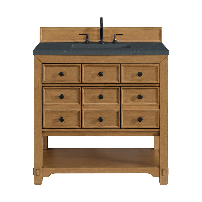 36" Malibu Single Bathroom Vanity, Amber Birch with Charcoal Soapstone Top