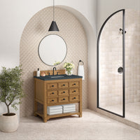 36" Malibu Single Bathroom Vanity, Amber Birch with Charcoal Soapstone Top