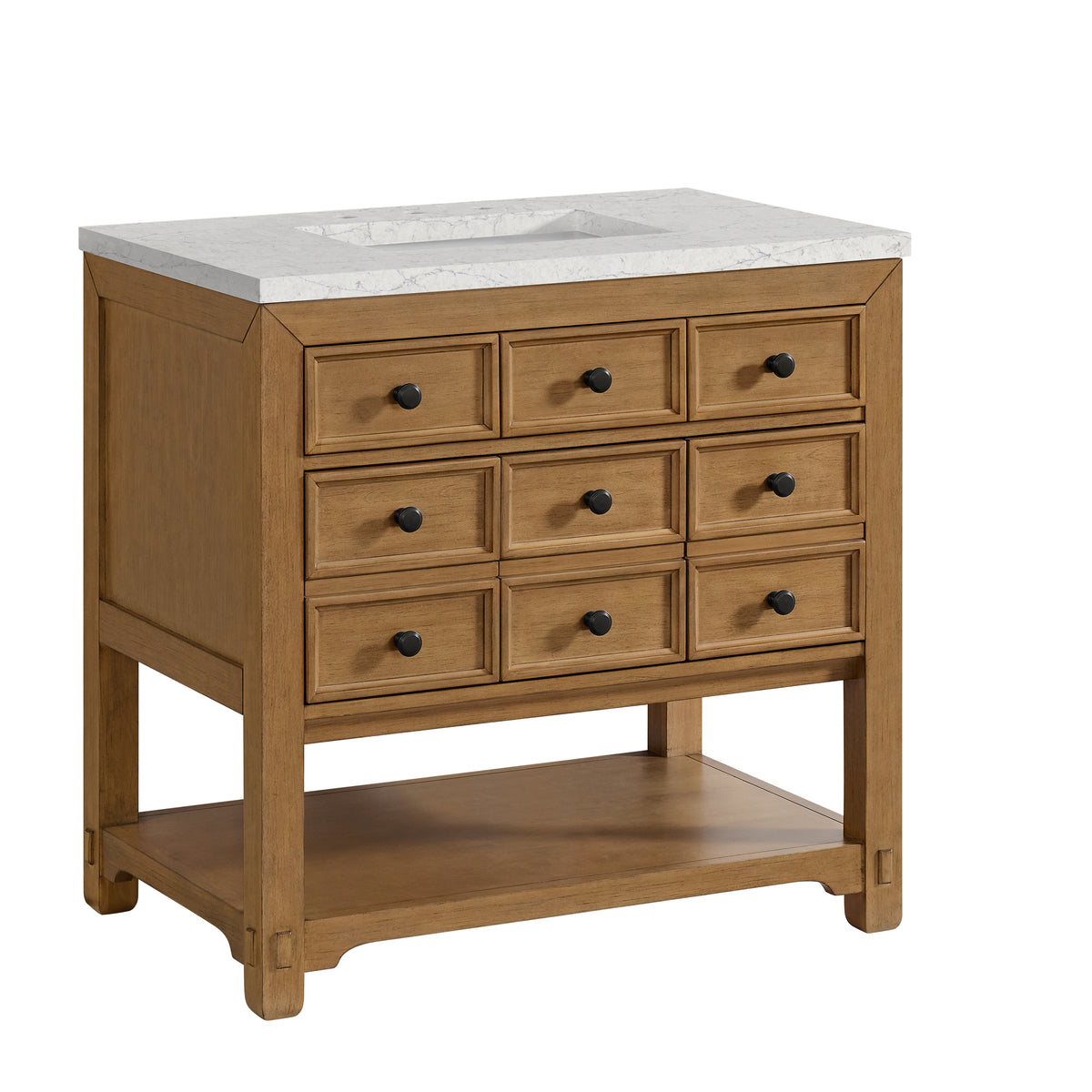 36" Malibu Single Bathroom Vanity, Amber Birch with Eternal Jasmine Pearl Top