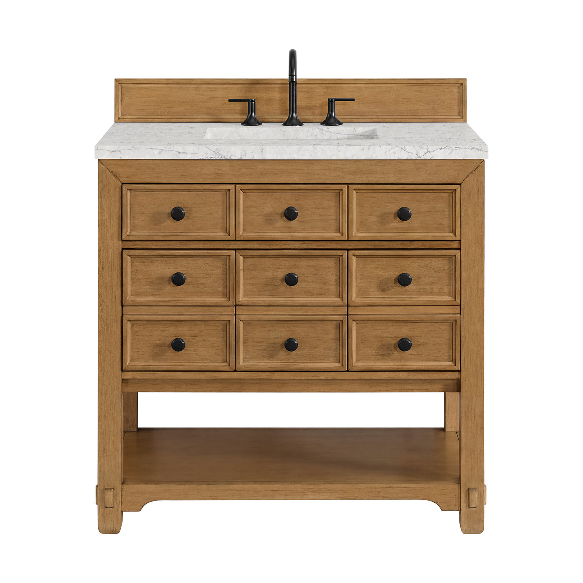 36" Malibu Single Bathroom Vanity, Amber Birch with Eternal Jasmine Pearl Top