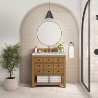 36" Malibu Single Bathroom Vanity, Amber Birch with Eternal Jasmine Pearl Top