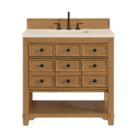 36" Malibu Single Bathroom Vanity, Amber Birch with Eternal Marfil Top