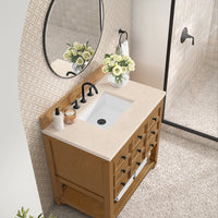 36" Malibu Single Bathroom Vanity, Amber Birch with Eternal Marfil Top