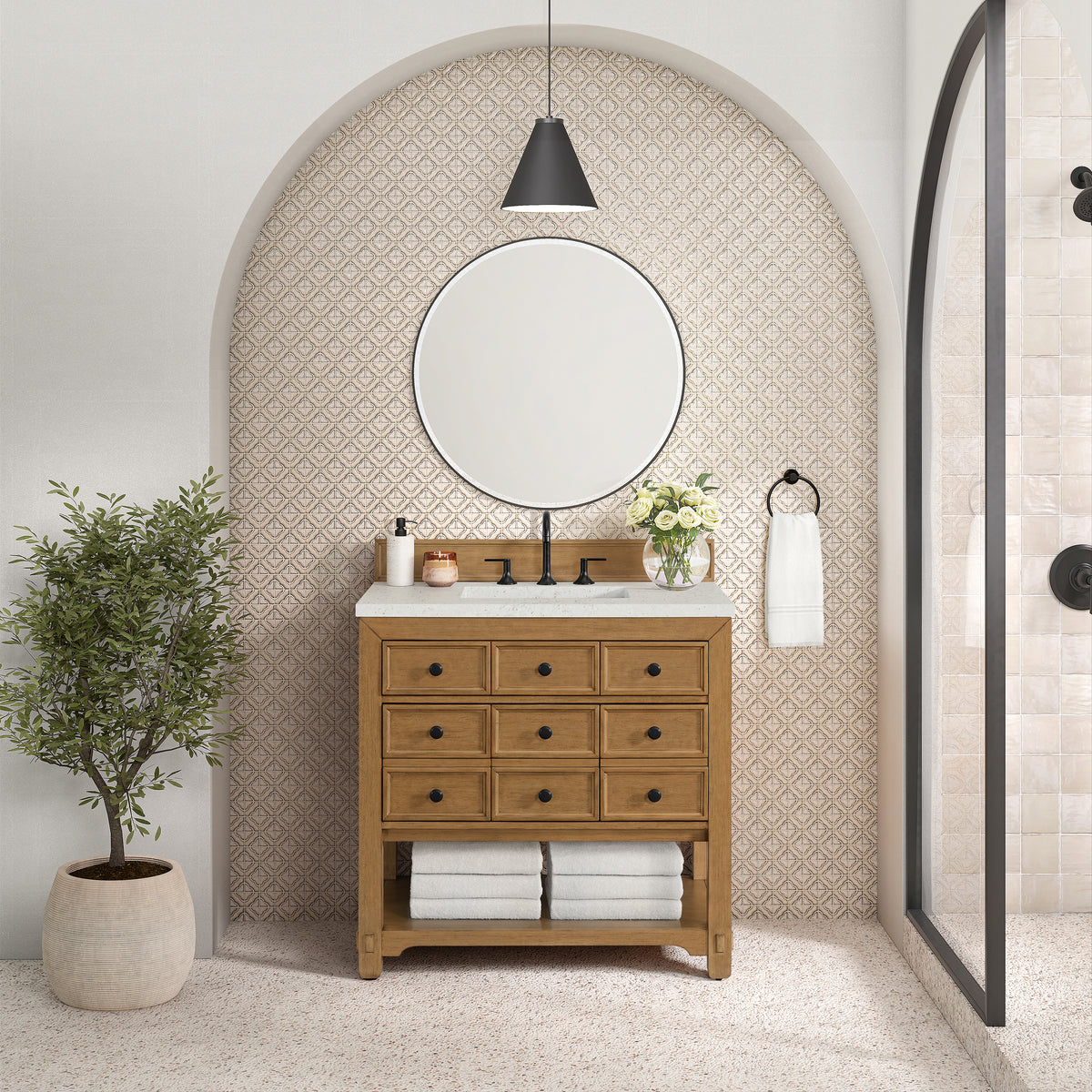 36" Malibu Single Bathroom Vanity, Amber Birch with Lime Delight Top