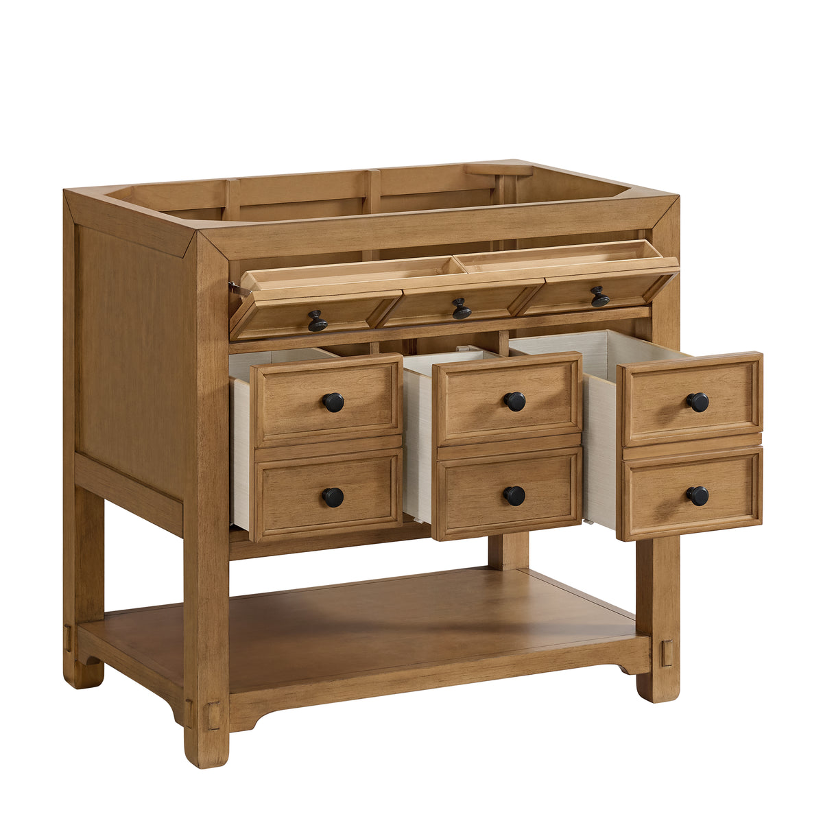 36" Malibu Single Bathroom Vanity, Amber Birch with Parisien Bleu Top