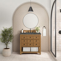 36" Malibu Single Bathroom Vanity, Amber Birch with Parisien Bleu Top