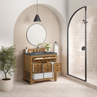 36" Malibu Single Bathroom Vanity, Amber Birch with Parisien Bleu Top