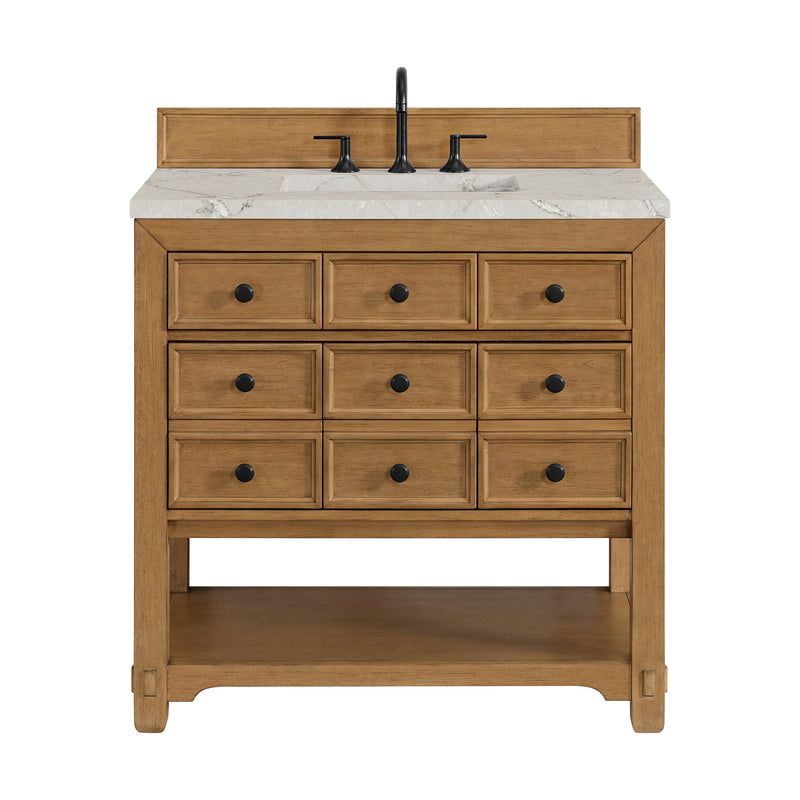 36" Malibu Single Bathroom Vanity, Amber Birch with Victorian Silver Top