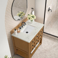 36" Malibu Single Bathroom Vanity, Amber Birch with Victorian Silver Top