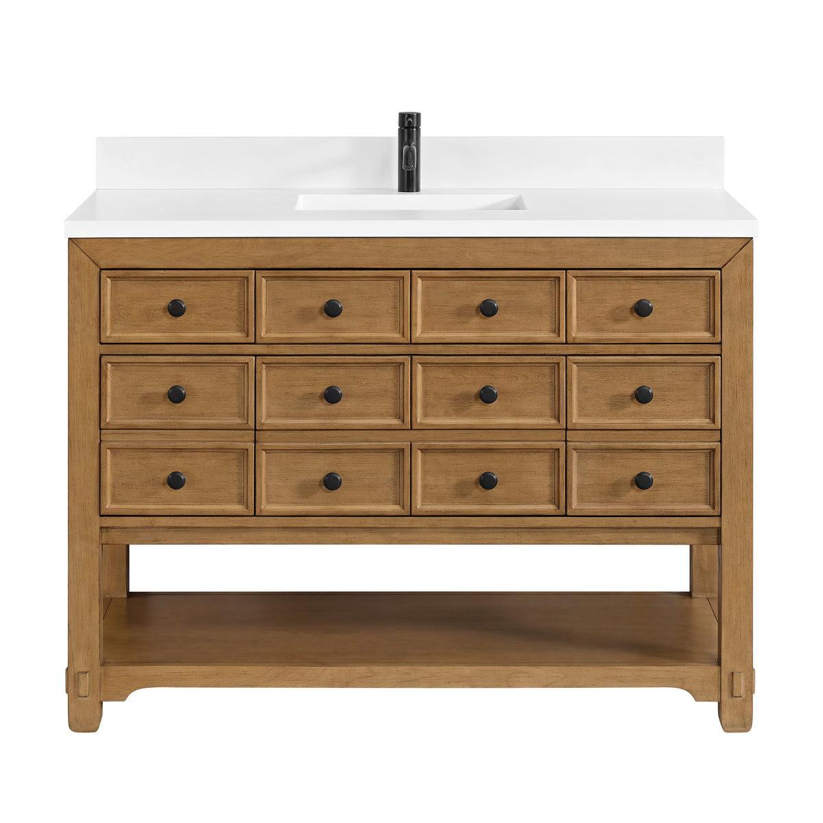 48" Malibu Single Bathroom Vanity, Amber Birch with Single-Hole White Zeus Top