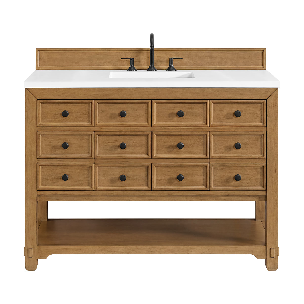 48" Malibu Single Bathroom Vanity, Amber Birch with White Zeus Top