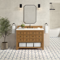 48" Malibu Single Bathroom Vanity, Amber Birch with White Zeus Top