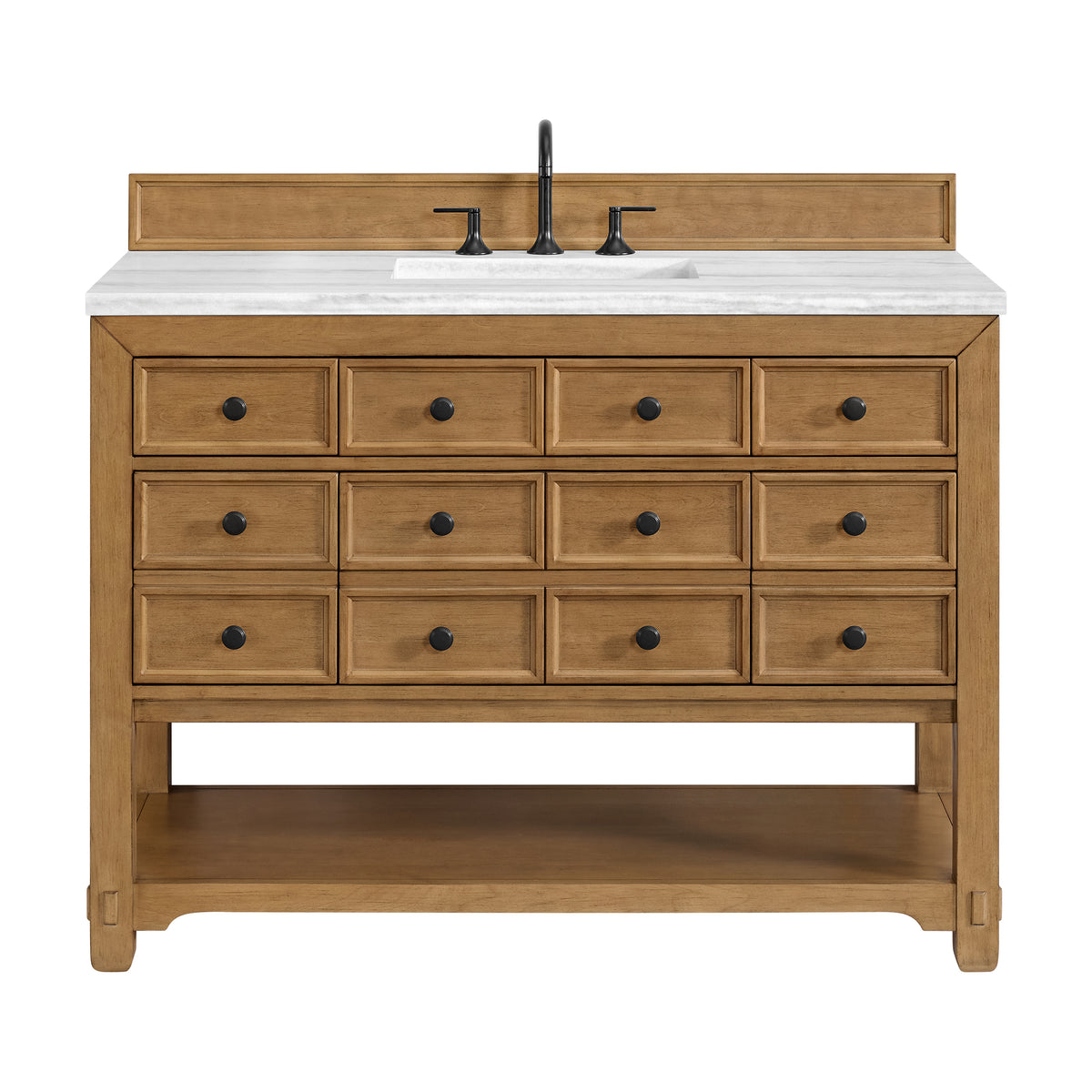 48" Malibu Single Bathroom Vanity, Amber Birch with Arctic Fall Solid Surface Top