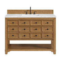 48" Malibu Single Bathroom Vanity, Amber Birch with Arctic Fall Solid Surface Top