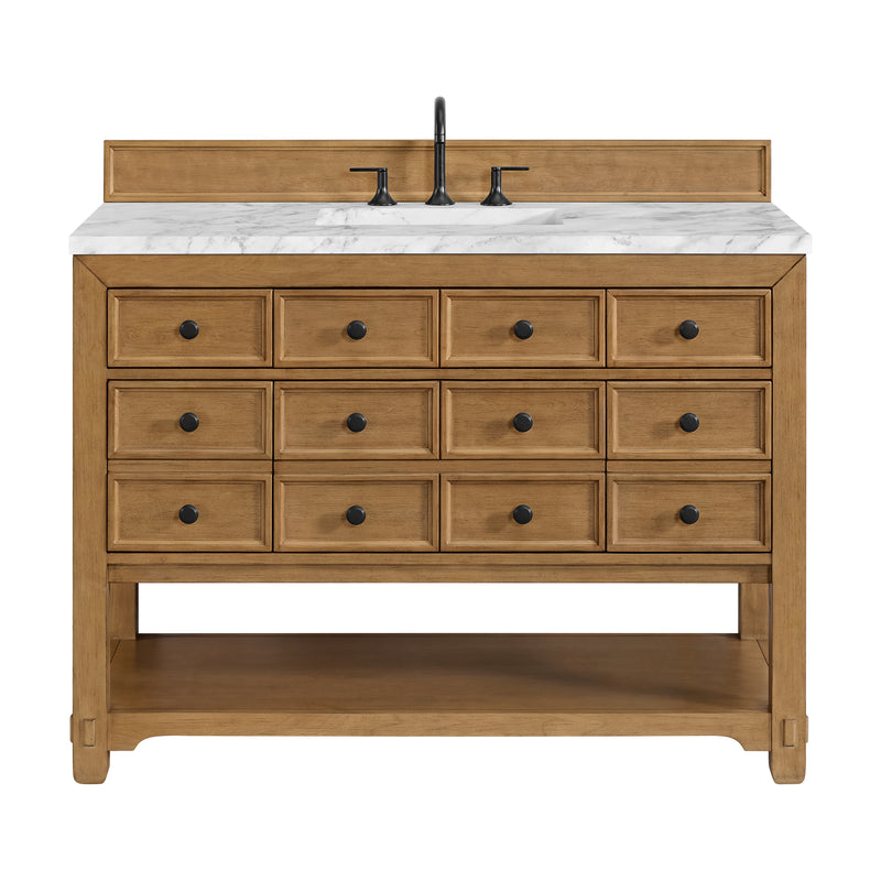 48" Malibu Single Bathroom Vanity, Amber Birch with Carrara Marble Top