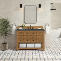 48" Malibu Single Bathroom Vanity, Amber Birch with Charcoal Soapstone Top