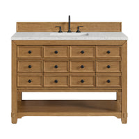 48" Malibu Single Bathroom Vanity, Amber Birch with Eternal Jasmine Pearl Top